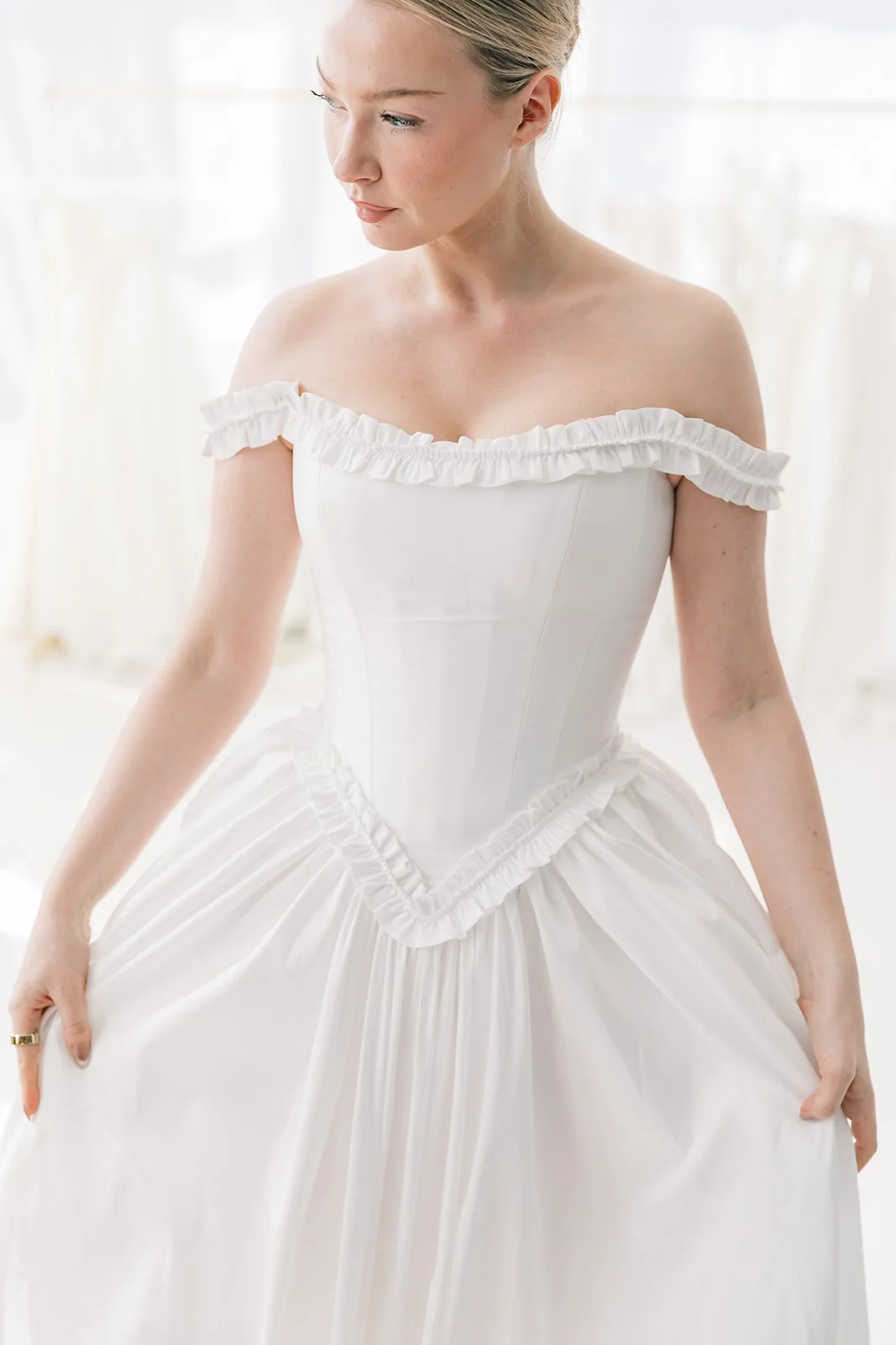 ruffle detail wedding dress top bridal trends trish peng