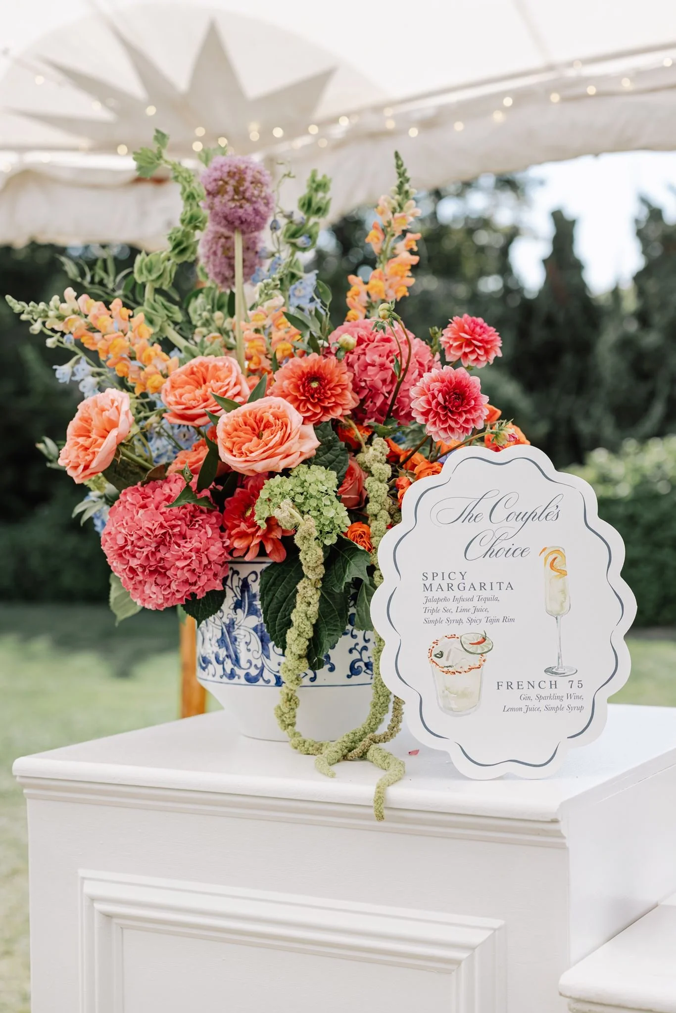 striking floral arrangement castle hill inn wedding