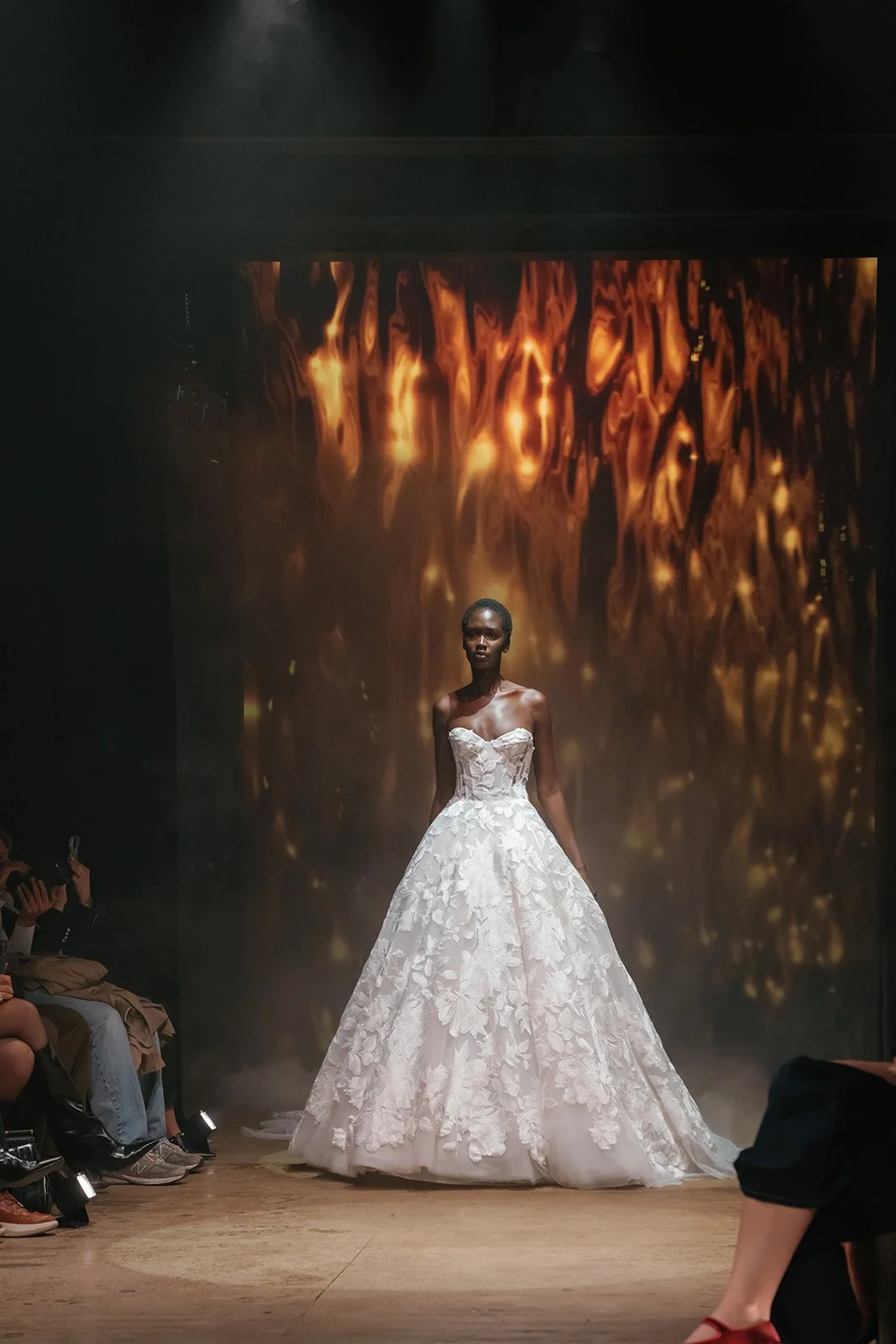 large scale floral strapless wedding dress by ines di santo