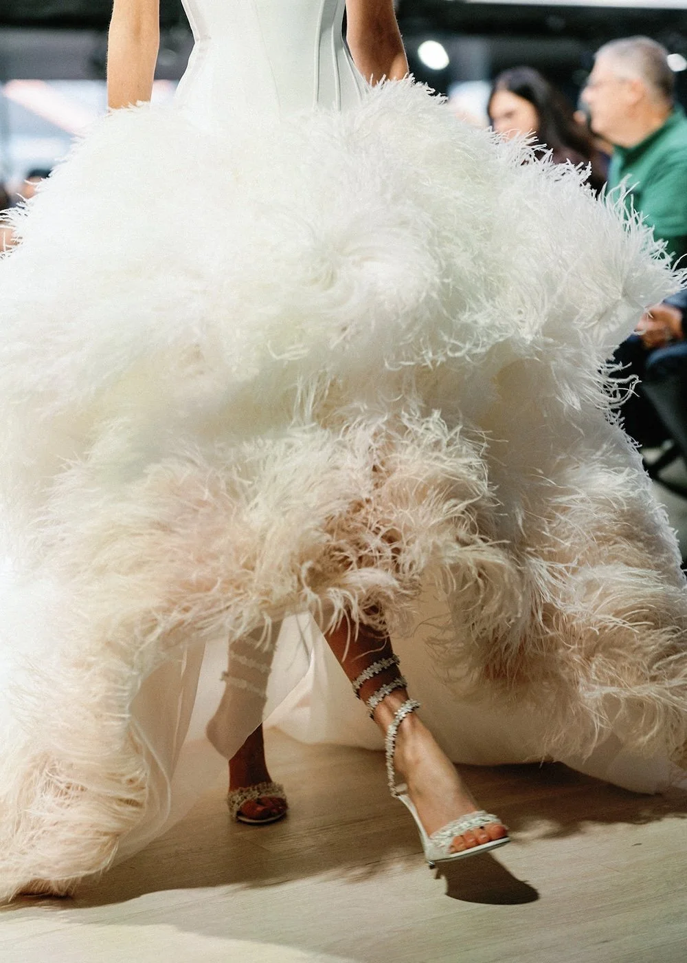 Feathered dramatic wedding dress from Fall 2026 New York Bridal Fashion Week, Beth Chapman Styling