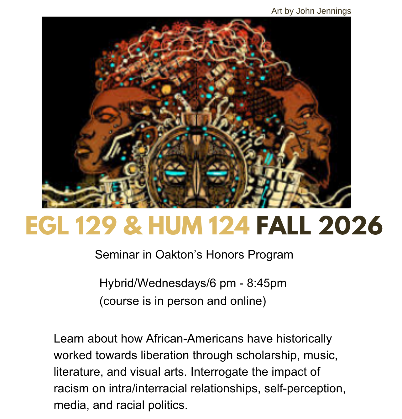 Honors Learning Community for Fall 2026: African American Culture and the Arts with Intro. to Literature
