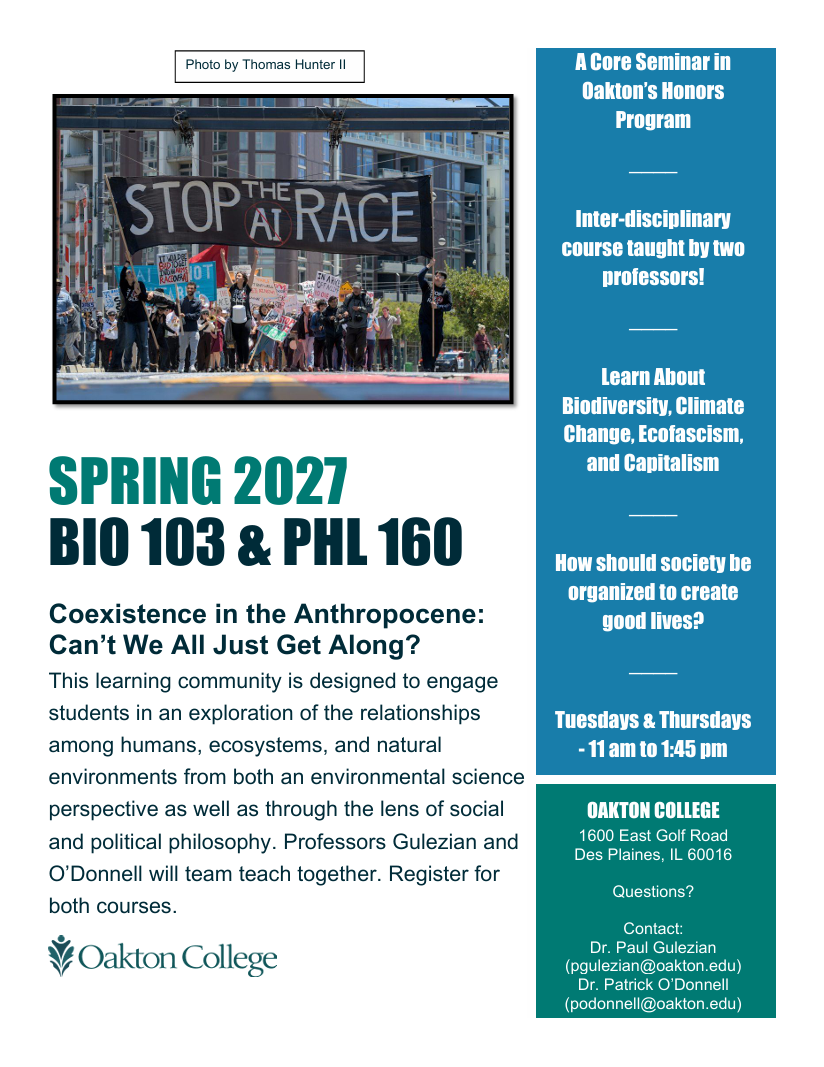 Spring 2027 Learning Community: Honors “A Survey of Ecology” WITH “Social and Political Philosophy”