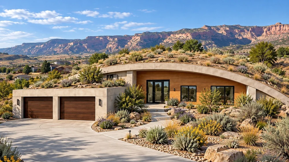 The Mesa home design concept with a planted roofline and a close connection to the landscape