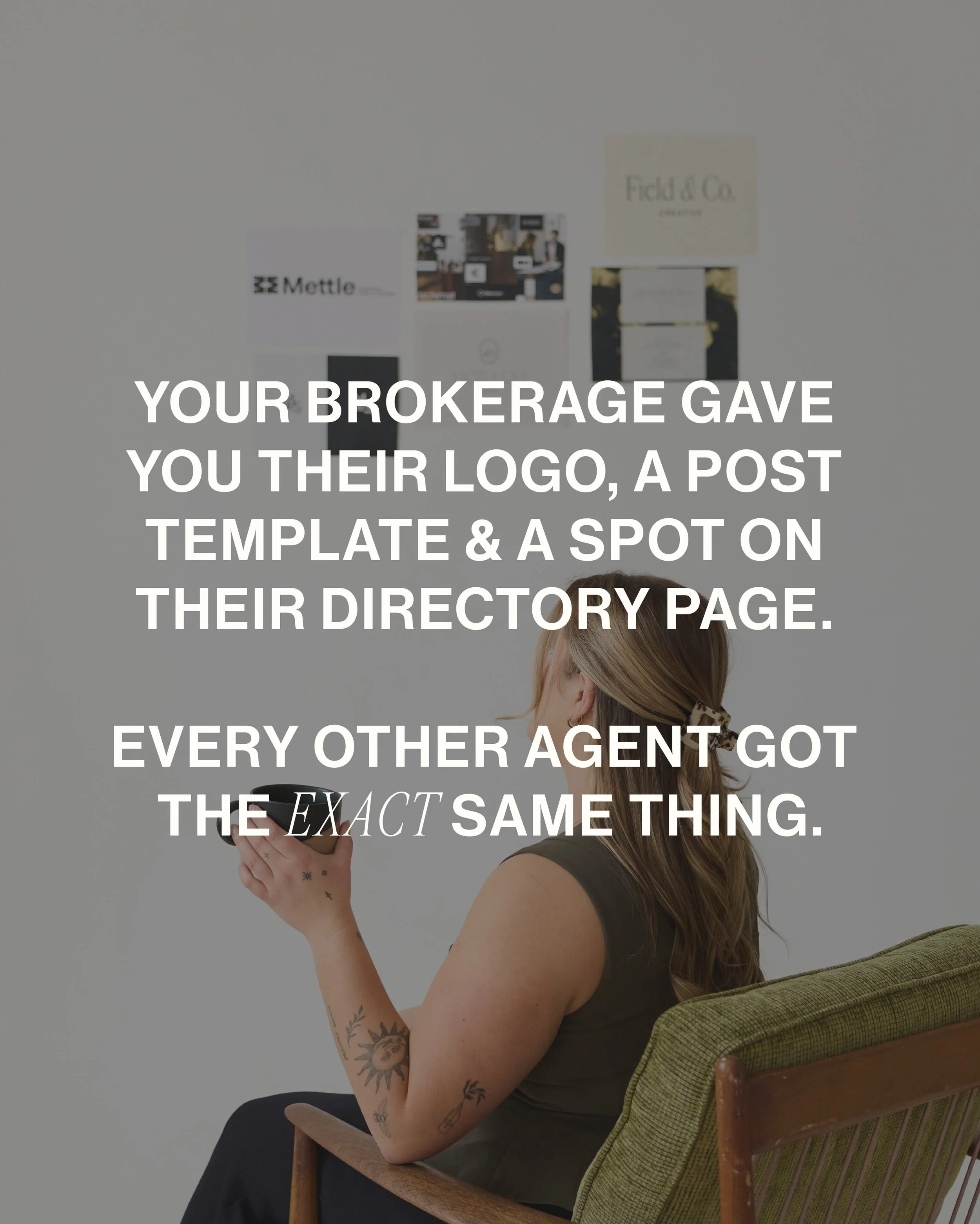 your brokerage&rsquo;s branding is doing exactly what it was designed to do: promote the brokerage. 

&amp; that&rsquo;s a great deal for them. every listing you post, every sign in a front yard &amp; every card you hand out builds their name. 

mean