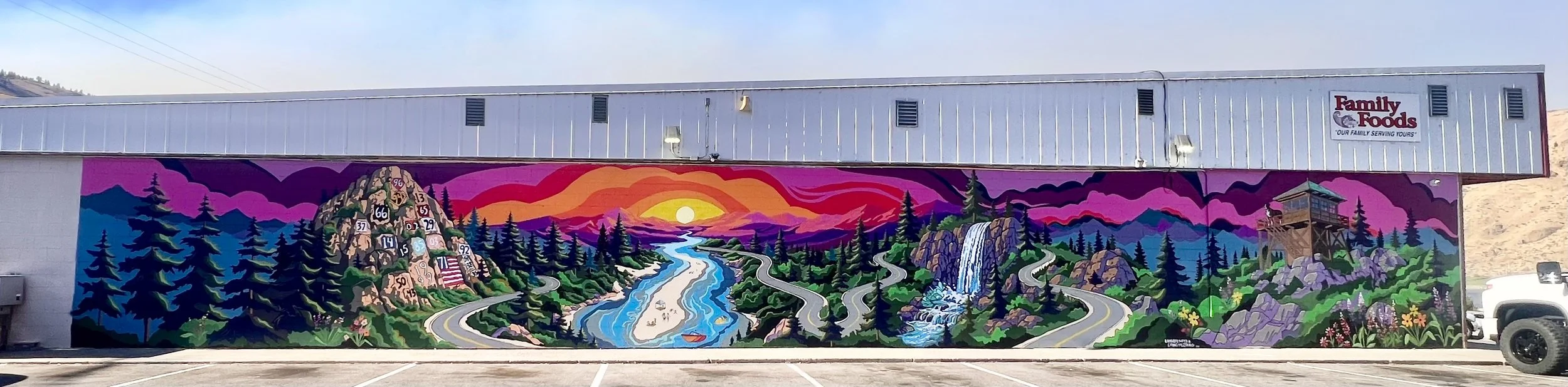 80' W X 14' H Entiat Food Center Mural in Entiat, WA