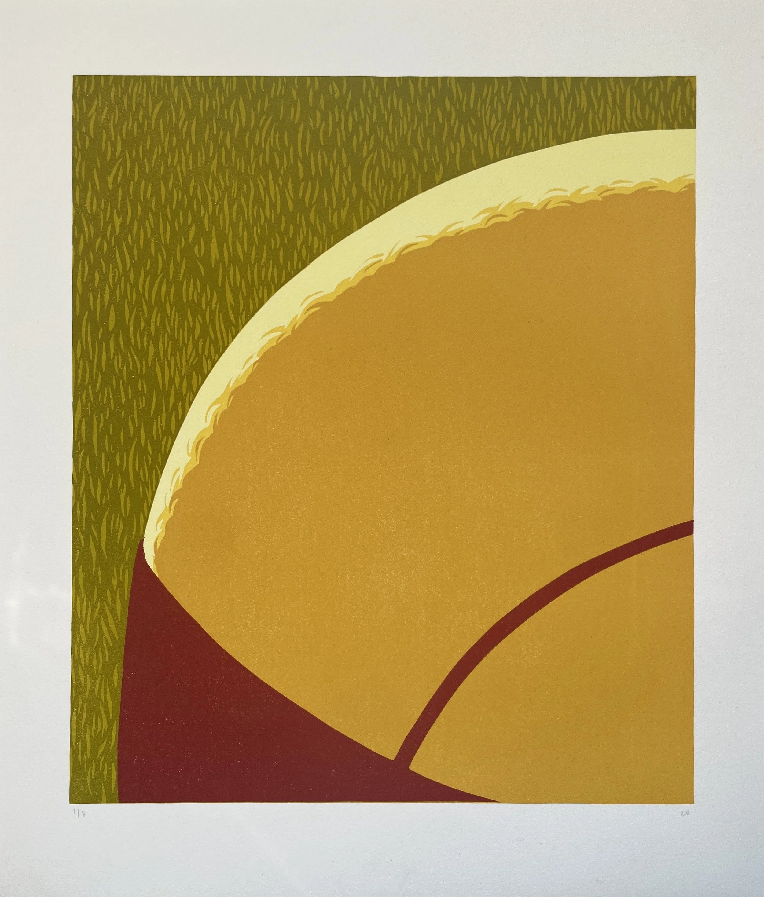 Untitled (Back). Six layer reduction linocut, 15x17.5in, 2023.