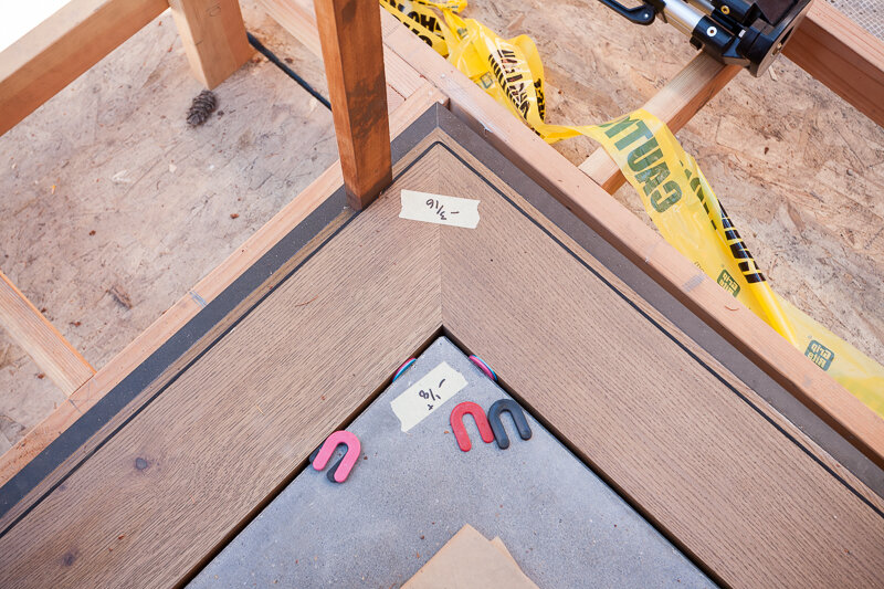  Concrete and wood meet at the corner sill detail with 1/8”-1/16” tolerances. 