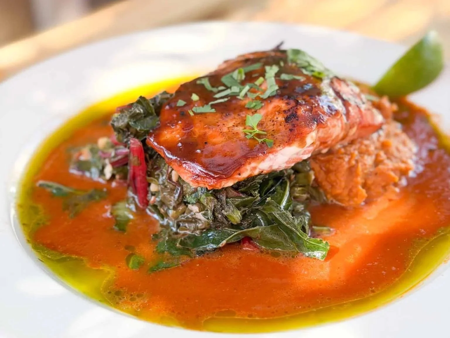 salmon entree at el camino in seattle