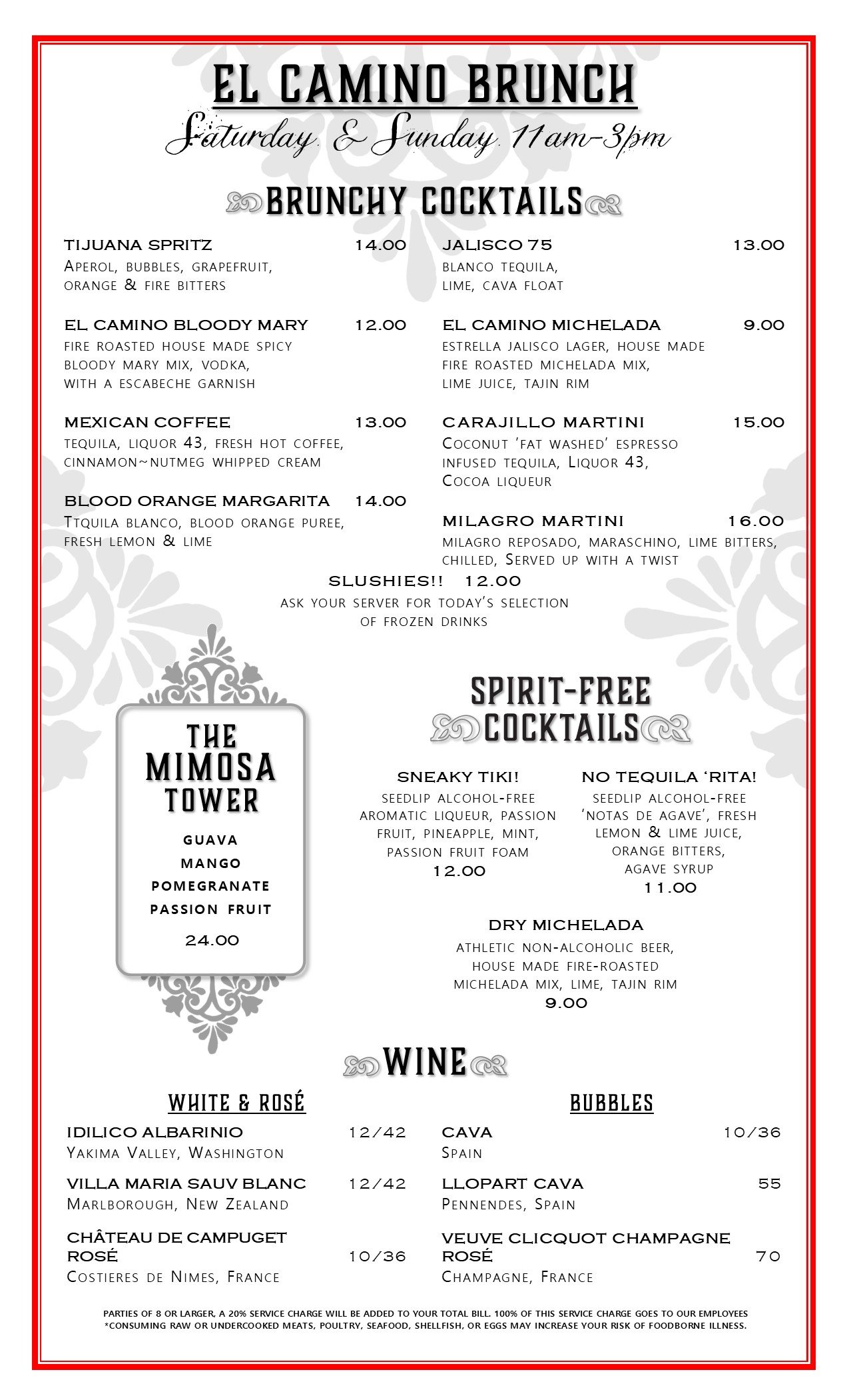 El Camino Weekend Brunch Cocktail Menu in Femont, Seattle