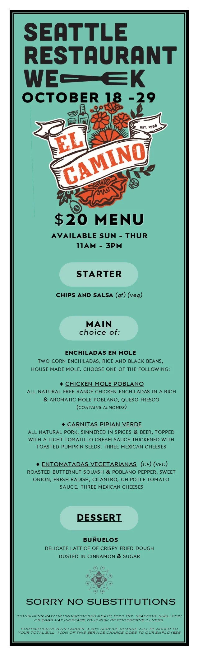 seattle restaurant week el camino lunch menu fall 2026