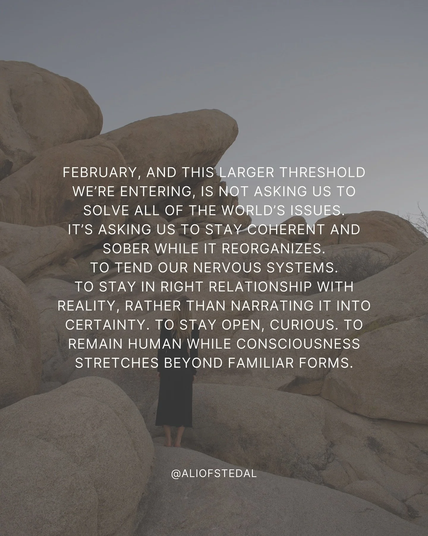 The work isn&rsquo;t to &ldquo;fix&rdquo; the shadow overnight,
but awaken to it. 

It has always been here.
And if you know shadow work, 
you know how this goes.

Remain curious, open, sober and discerning.

We&rsquo;re going to need strong, resilie