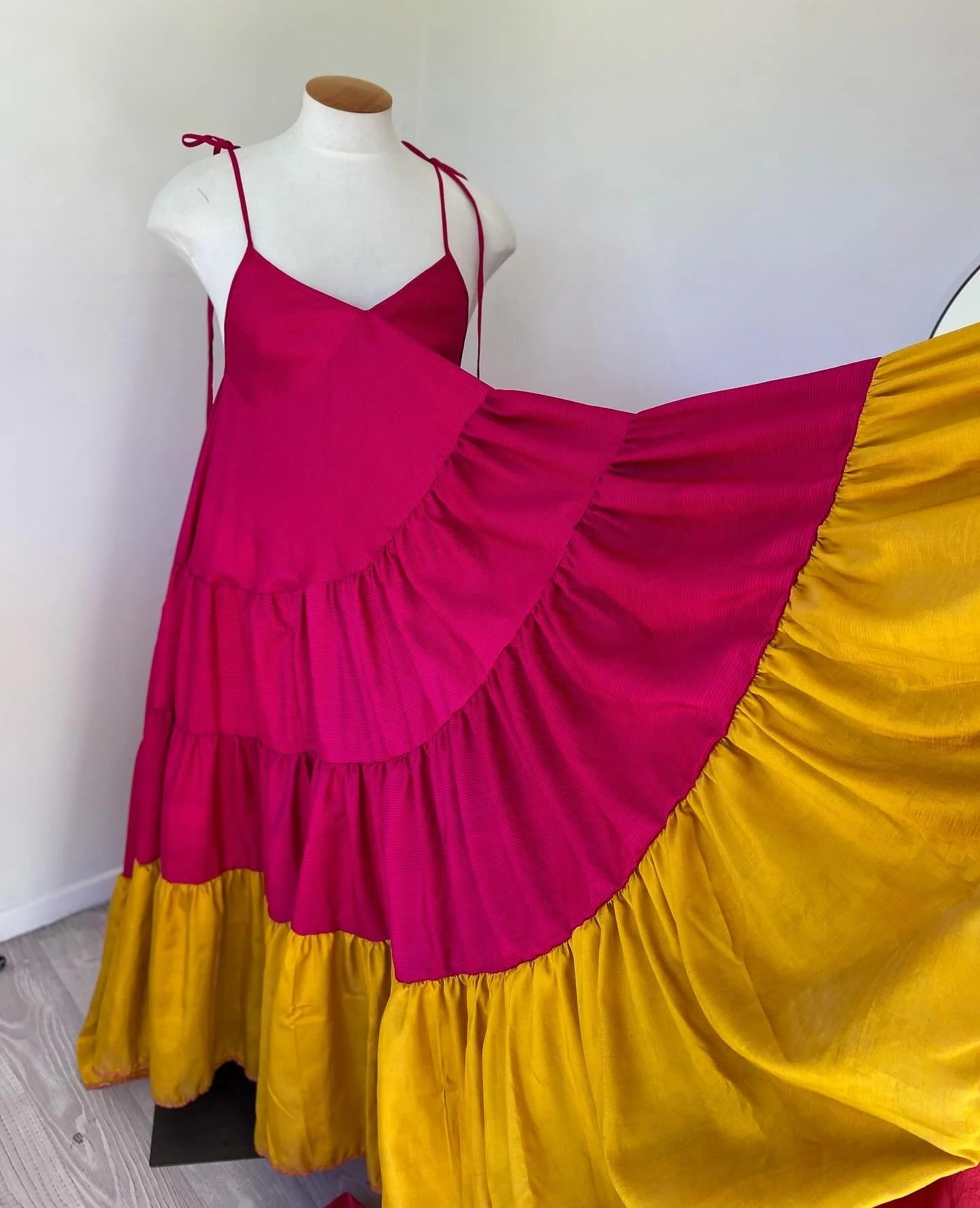 Phoebe Pink and Gold Silk Tiered Maxi Dress Sz S-XXL