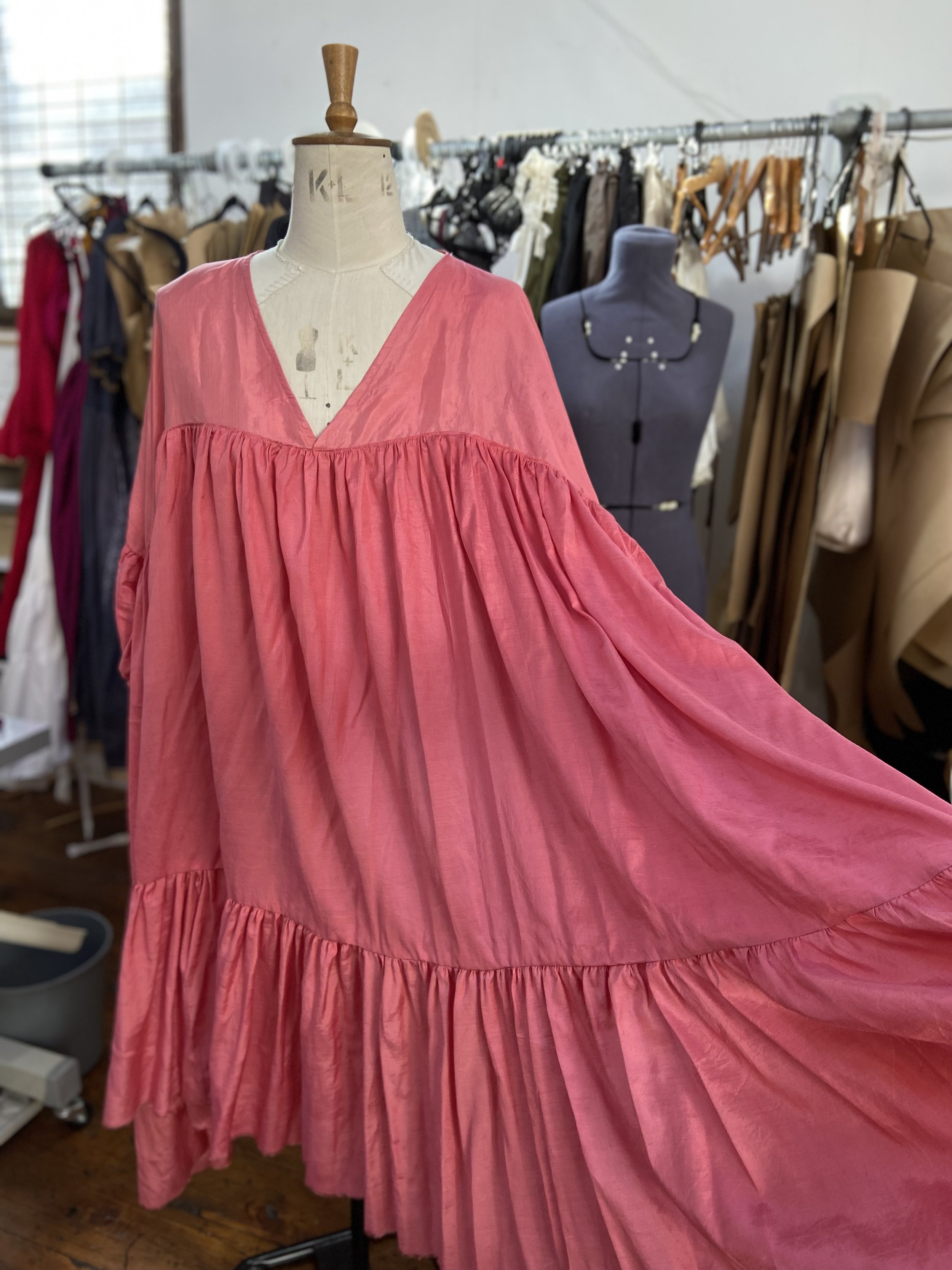 Vivi Rose Pink Silk Gathered Dress Open Size