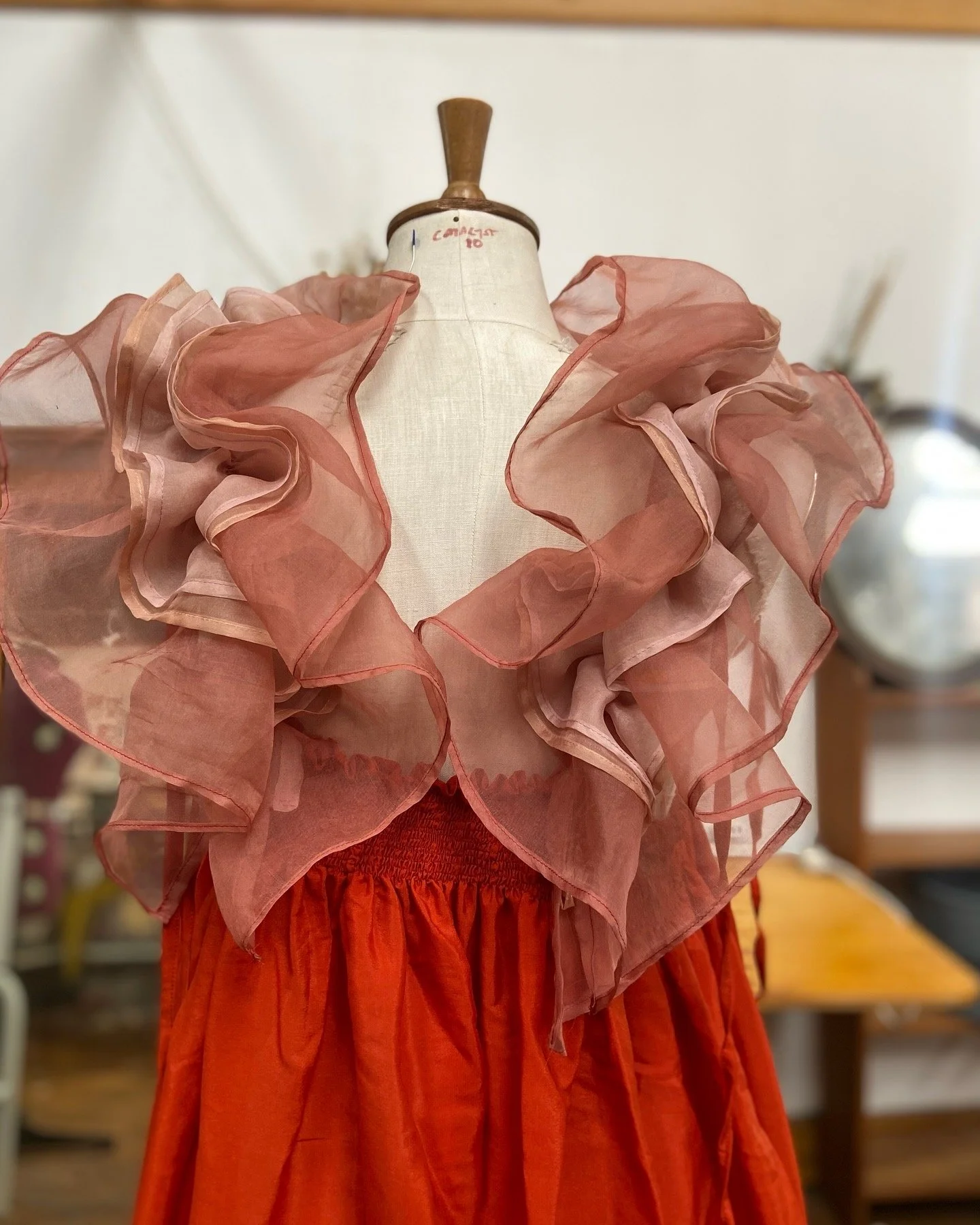 Custom Avocado Dye Silk Ruffle Dress Pre Order