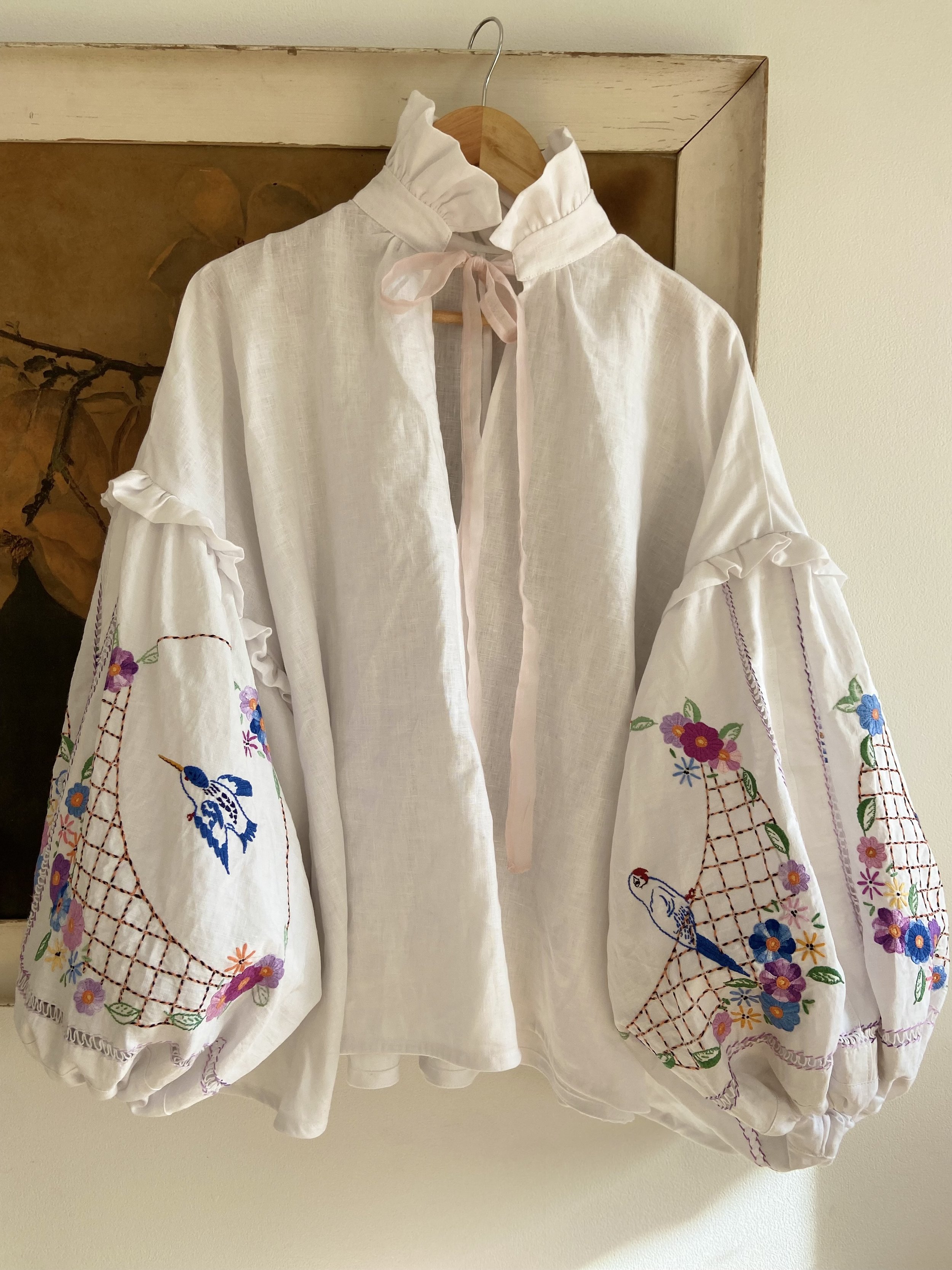 Love Birds Embroidered Linen Blouse