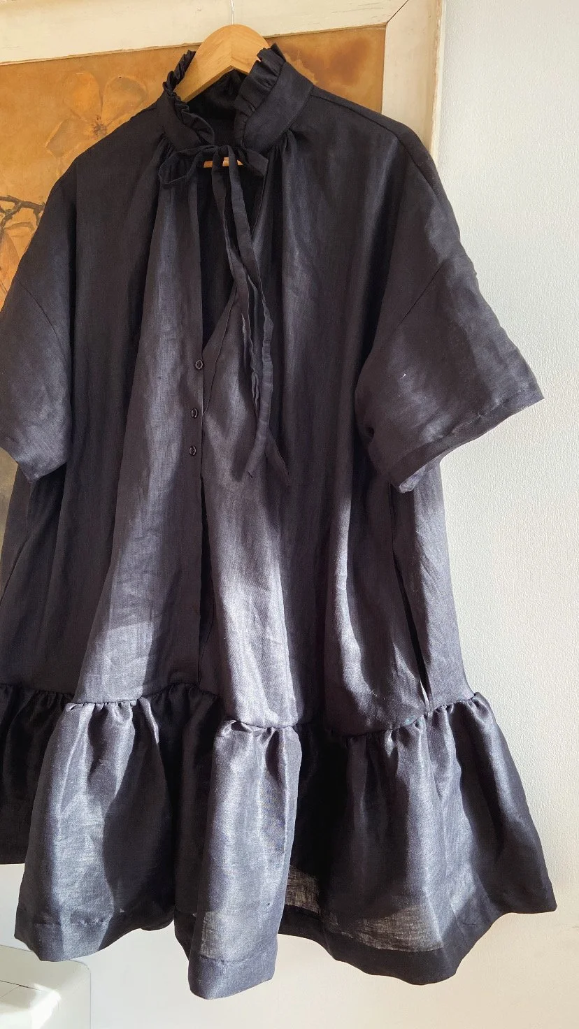 Made to Order: Black Linen Ruffle Collar Dress