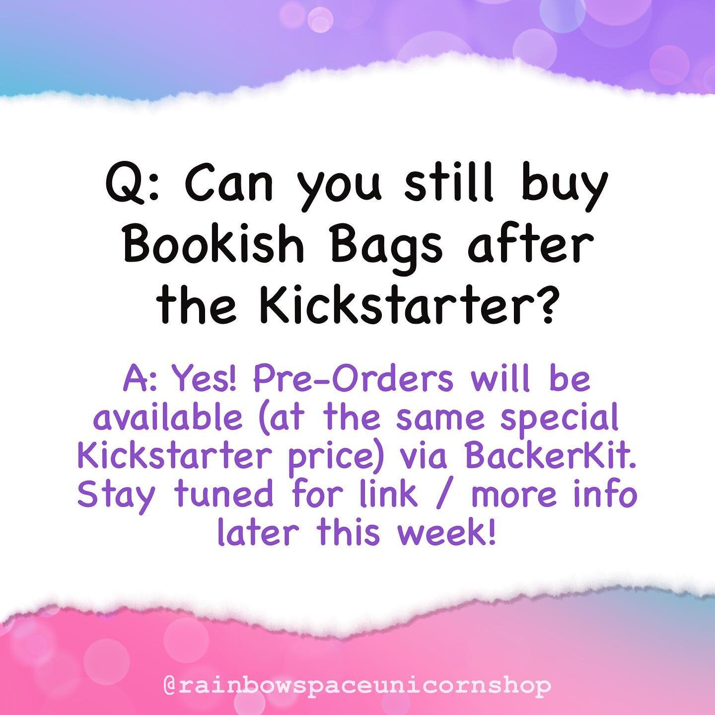 (Make sure you&rsquo;re following @rainbowspaceunicornshop for these updates, I don&rsquo;t repost all of them here)

Lots of y&rsquo;all are asking, and YES, you can still pre-order the bags (and wallets) now that the Kickstarter is done.

I&rsquo;m