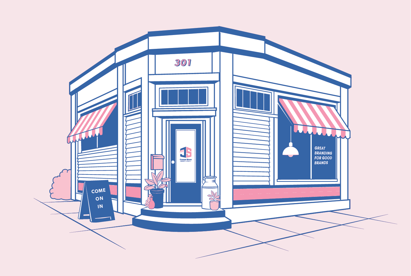 corner store store front graphic