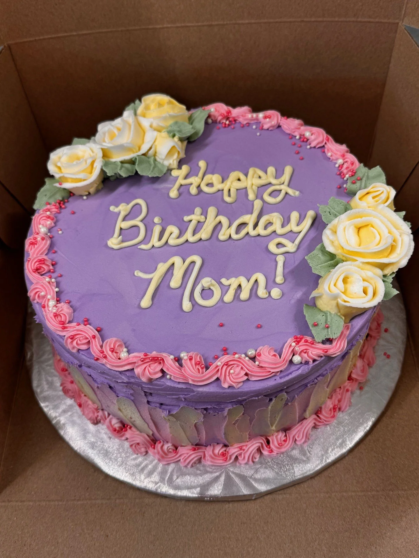 birthday cake with yellow roses