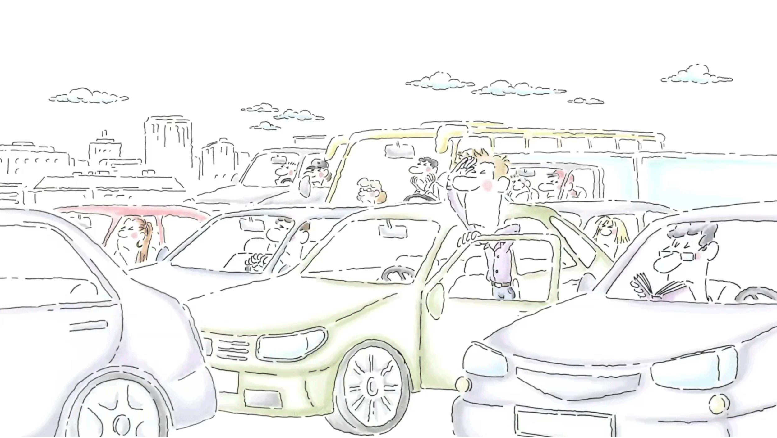 Canvas Print Sketch traffic jam car plug transport highway. Hand drawn  black line - PIXERS.CA