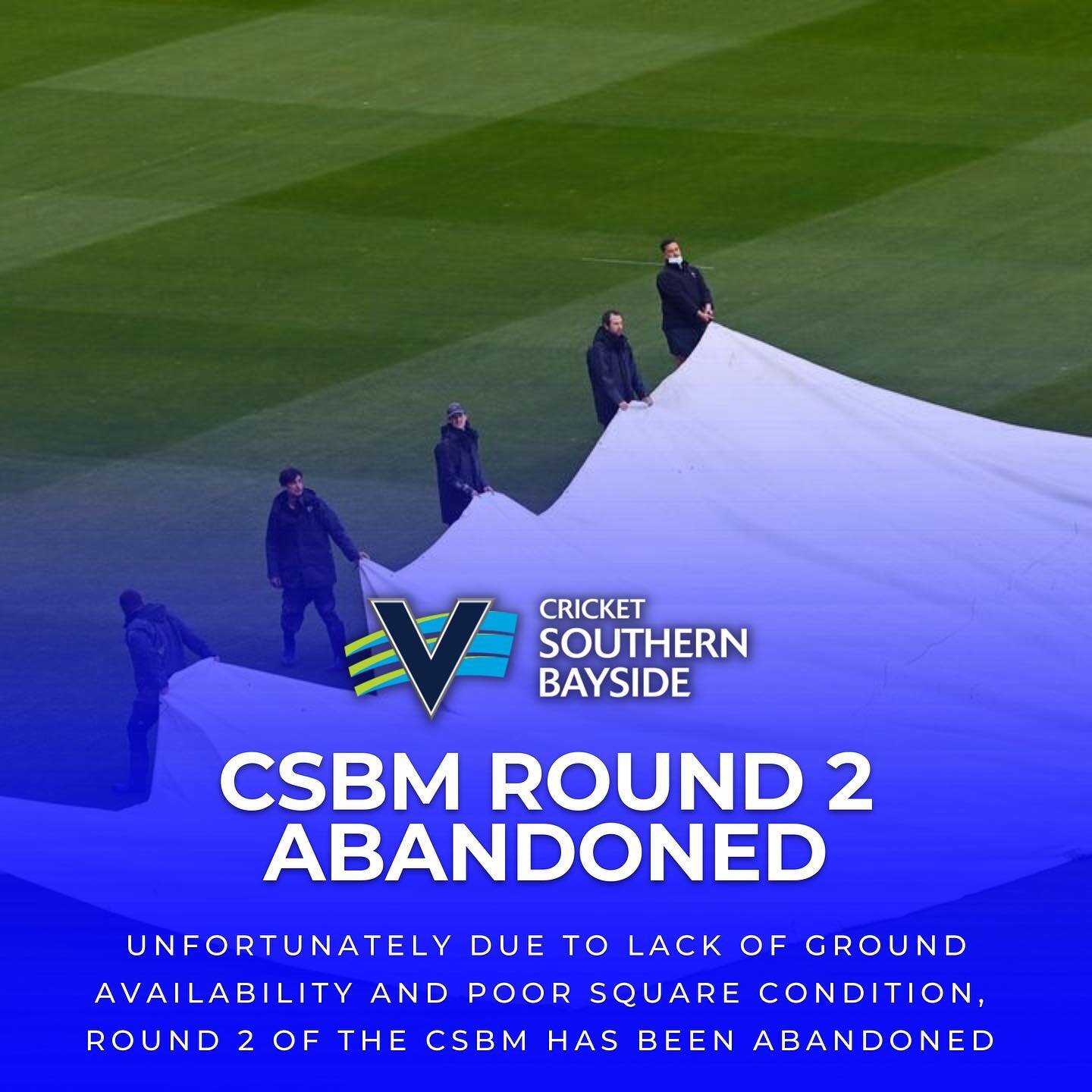 Unfortunately, due to a variety of factors relating to ground condition and availability, Round 2 of the CSBM competition has been abandoned.

Teams will share the points for the match, as the reserve day in January has already been allocated to repl