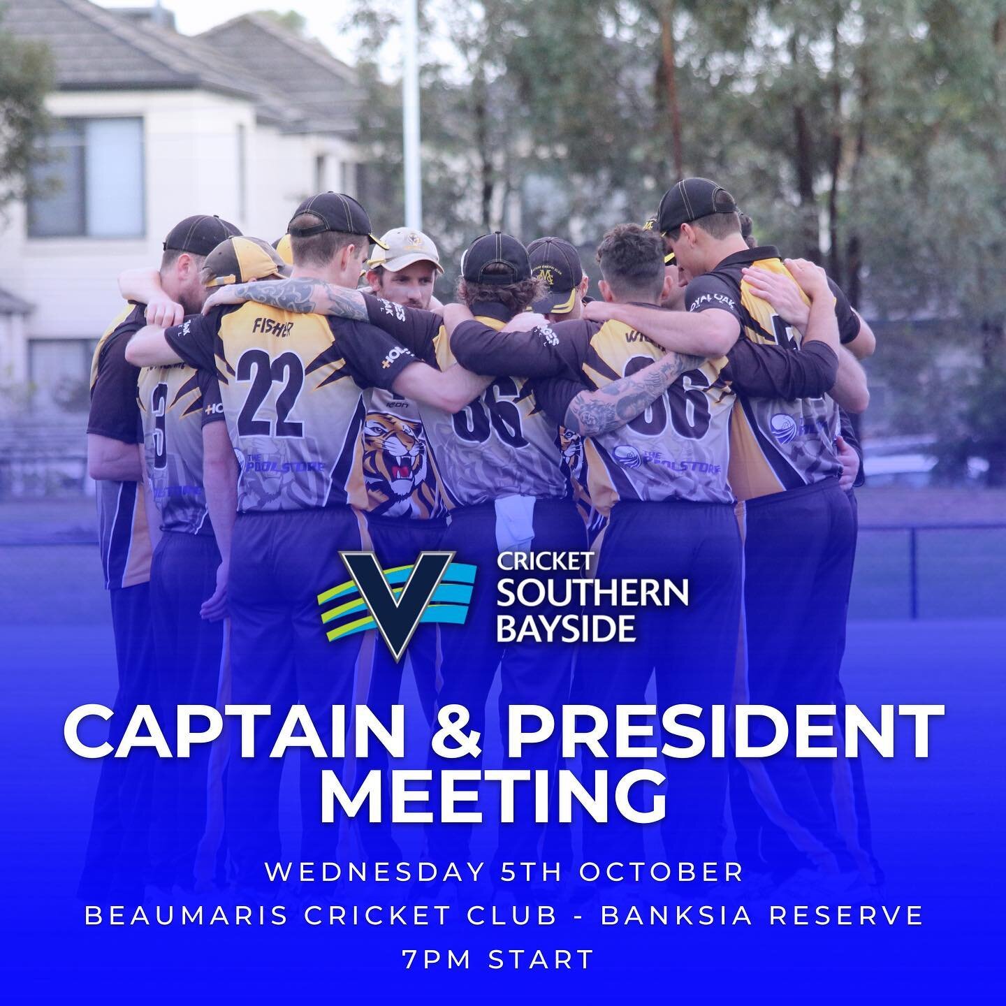 2022/23 CSB Men&rsquo;s Captain &amp; President Meeting! 

Tomorrow night we will be holding our annual Captain &amp; President Meeting for the CSBM competition.

The meeting will take place at the Beaumaris Cricket Club (Banksia Reserve), with a 7PM