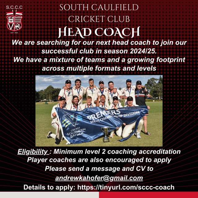 South Caulfield Cricket Club Head Coach Vacancy
