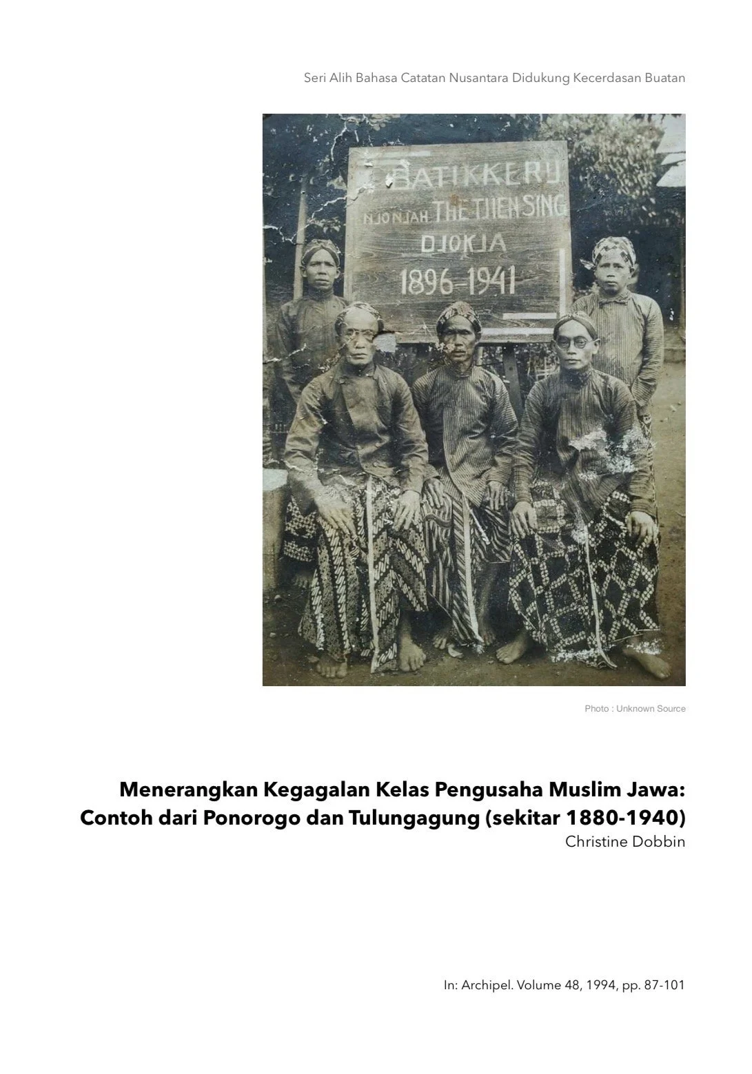 MENERANGKAN KEGAGALAN KELAS MENENGAH PENGUSAHA MUSLIM JAWA: CONTOH DARI PONOROGO DAN TULUNGAGUNG (SEKITAR 1880-1940)