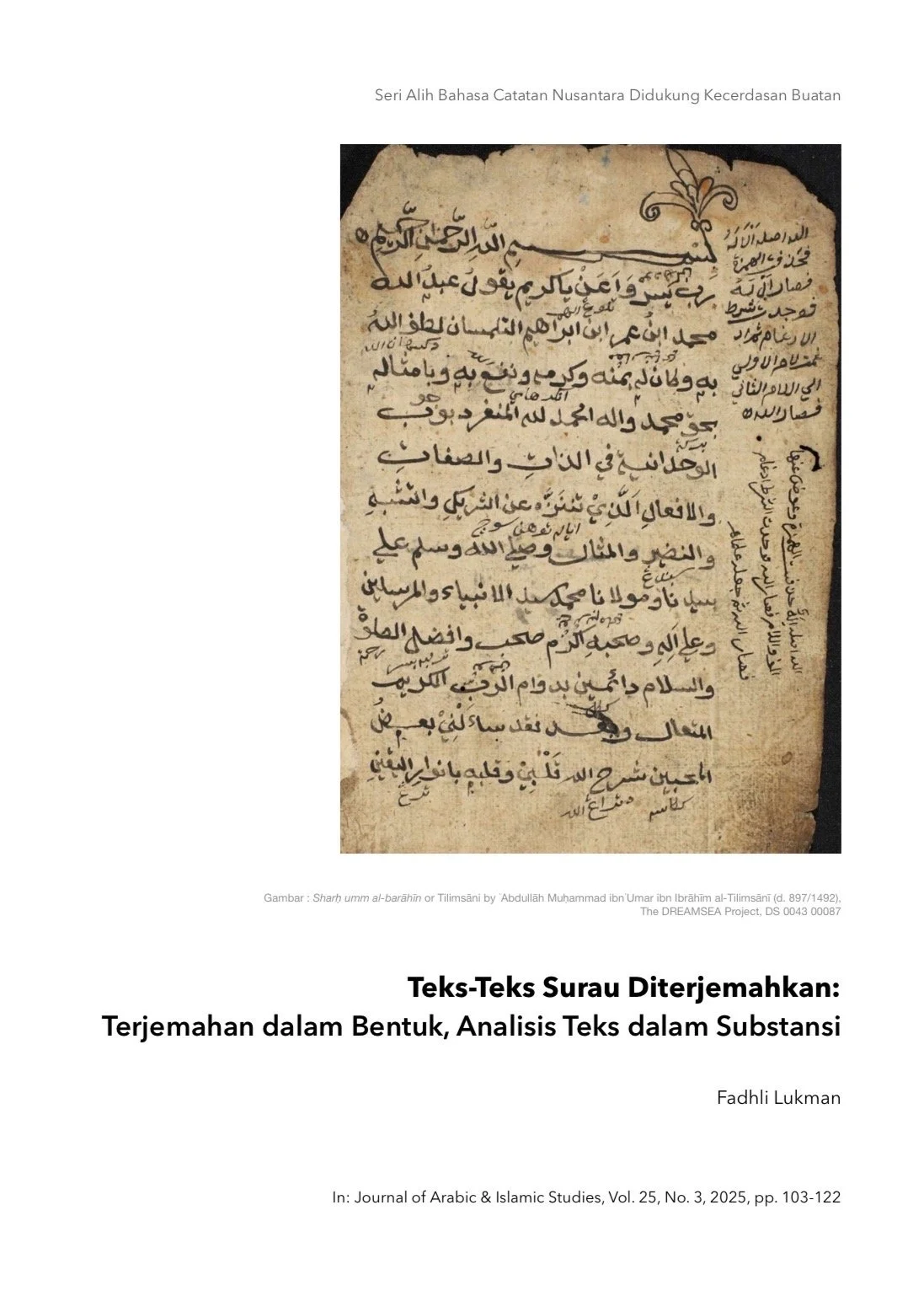 TEKS-TEKS SURAU DITERJEMAHKAN: TERJEMAHAN DALA BENTUK, ANALISIS TEKS DALAM SUBSTANSI