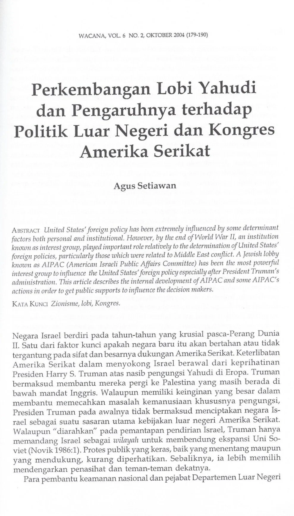 PERKEMBANGAN LOBI YAHUDI DAN PENGARUHNYA TERHADAP POLITIK LUAR NEGERI DAN KONGRES AMERIKA SERIKAT