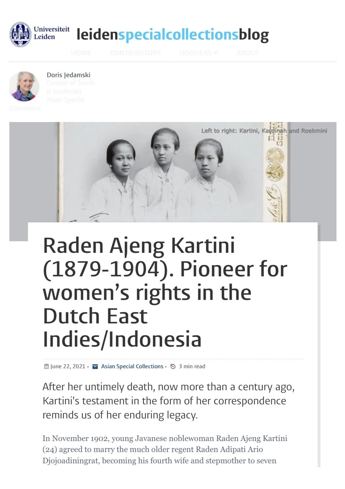 RADEN AJENG KARTINI (1879-1904): PIONEER FOR WOMEN’S RIGHTS IN THE DUTCH EAST INDIES / INDONESIA