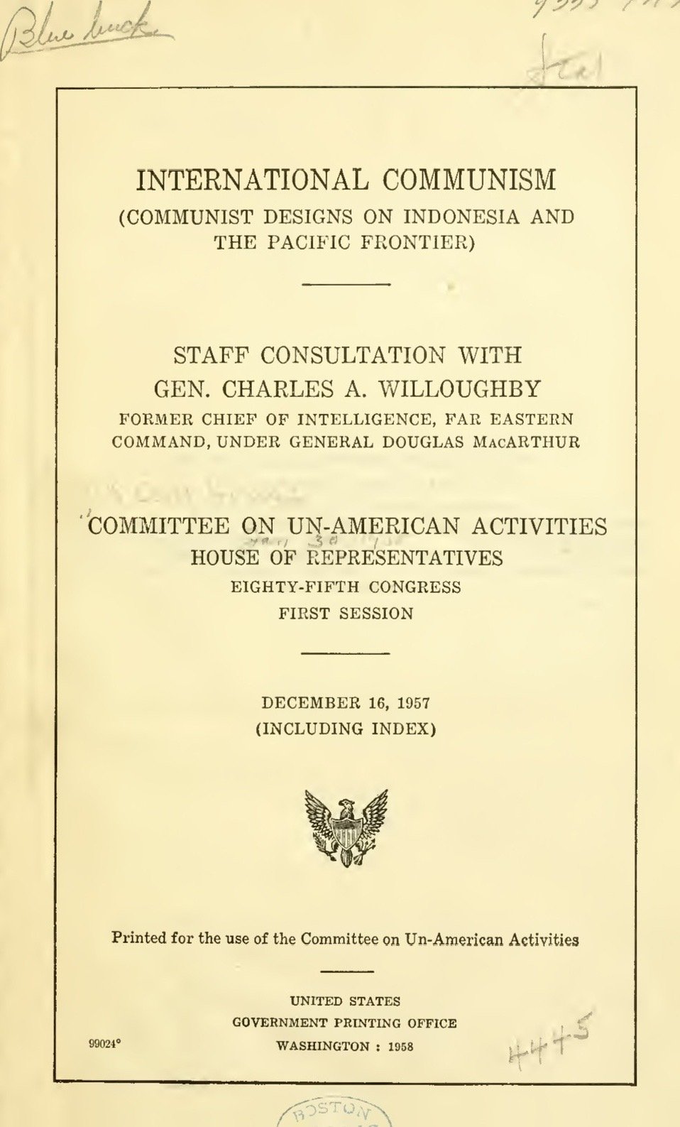 INTERNATIONAL COMMUNISM (COMMUNIST DESIGN ON INDONESIA AND THE PACIFIC PRONTIER)