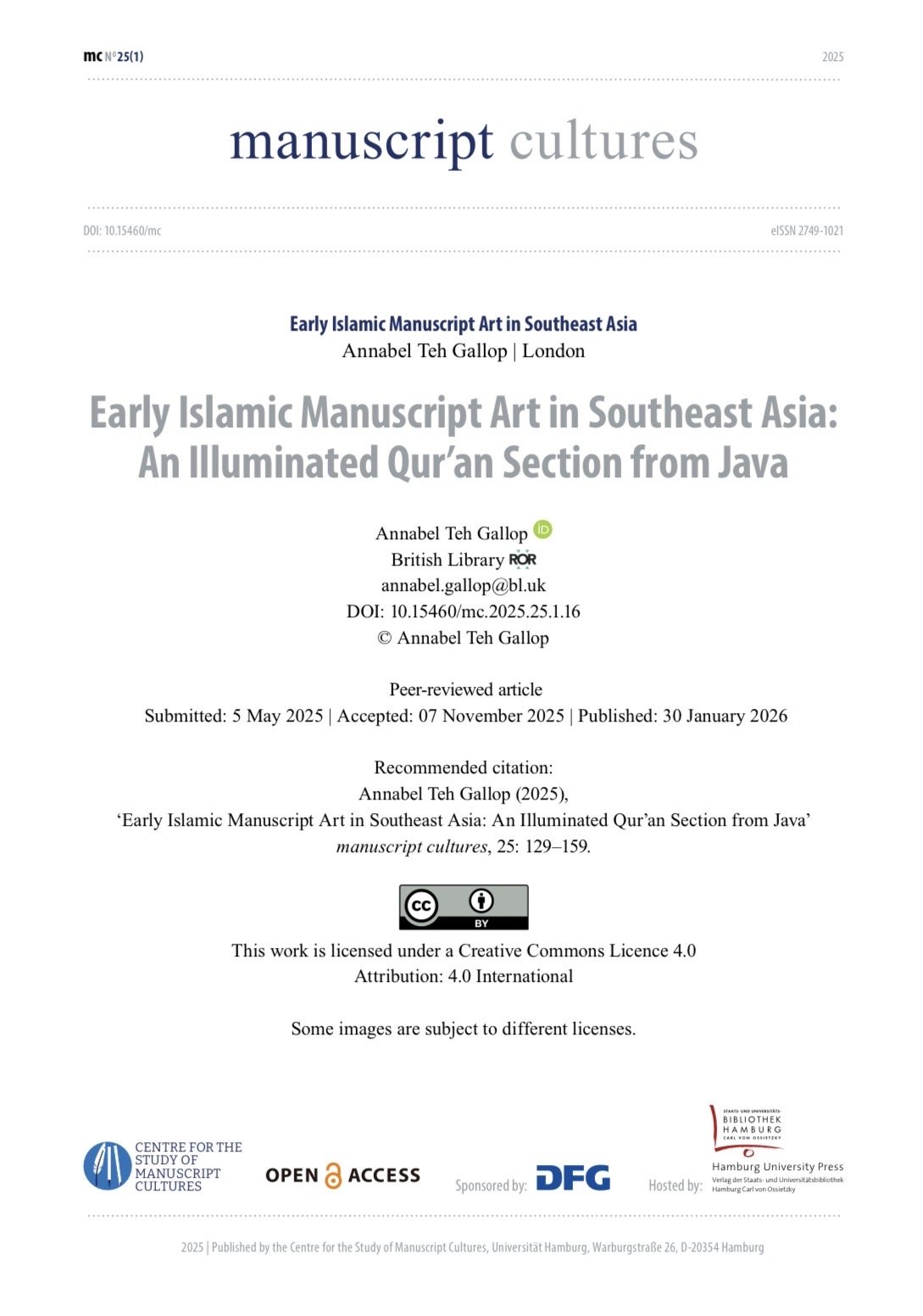 EARLY ISLAMIC MANUSCRIPT ART IN SOUTHEAST ASIA: AN ILLUMINATED QUR’AN SECTION FROM JAVA
