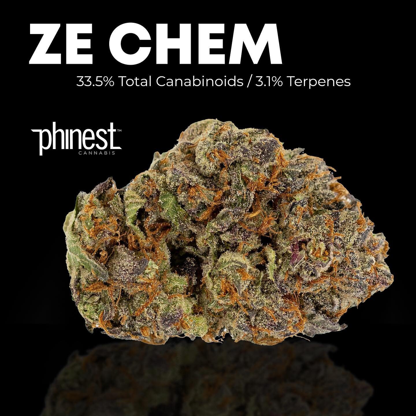 Ze Chem is an indica-dominant cultivar made from crossing Daily Driver (Sundae Driver x Zkittlez) x Chem D featuring &beta;-caryophyllene, limonene, and &beta;-myrcene as well as hints of ocimene &amp; humulene delivering a complex nose &amp; experie