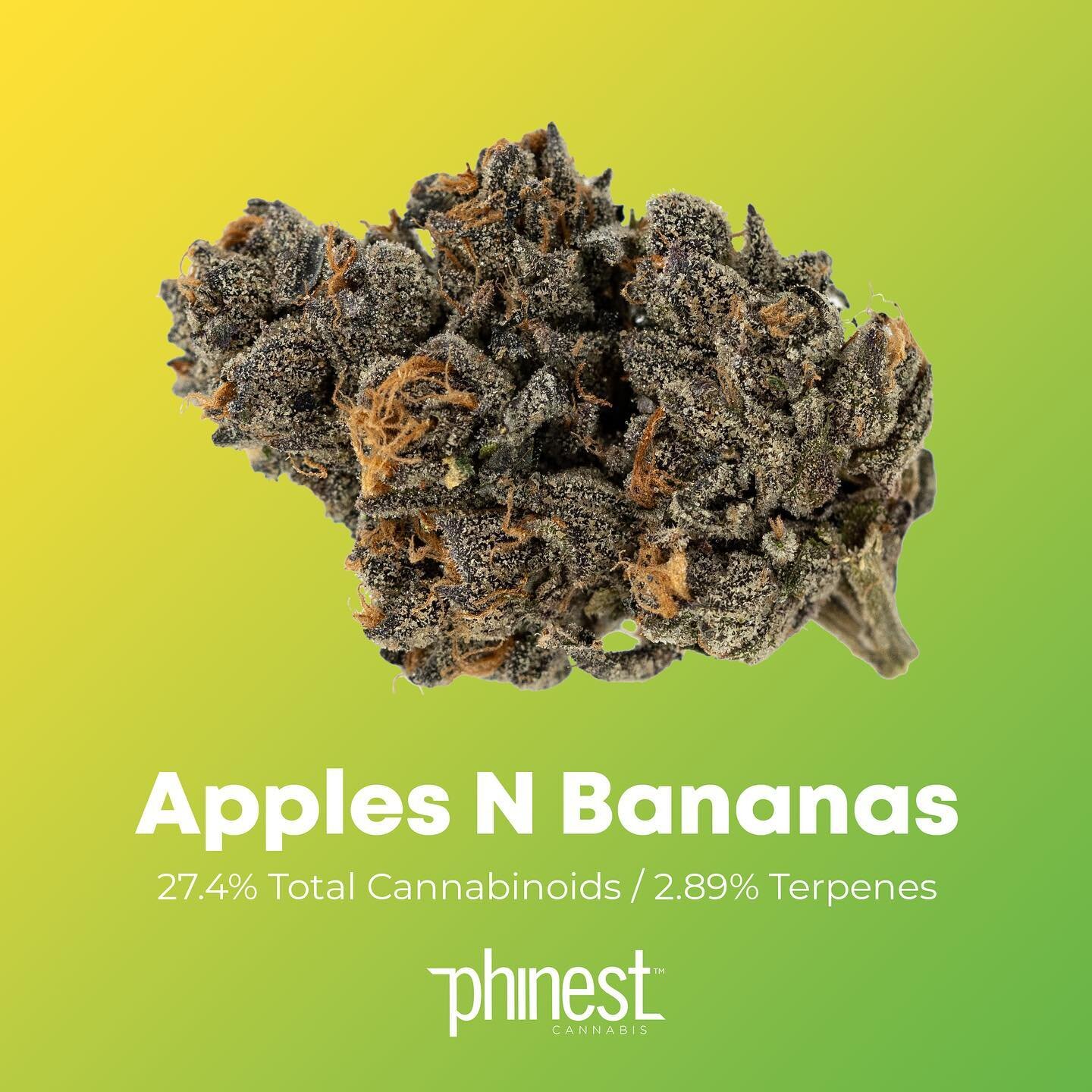 🍎 &amp; 🍌 

Quickly becoming a classic &amp; an in-house favorite, Apples and Bananas boasts &beta;-myrcene, &alpha;-pinene, and ocimene as its primary terpenes creating a well-rounded nose including hints of spice, cream, gas, and berry. Effects m