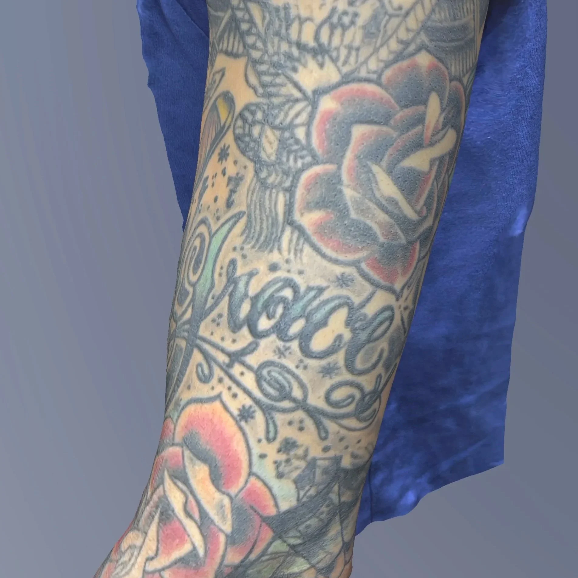 Before: Old, scarred arm tattoo, prior to cover-up