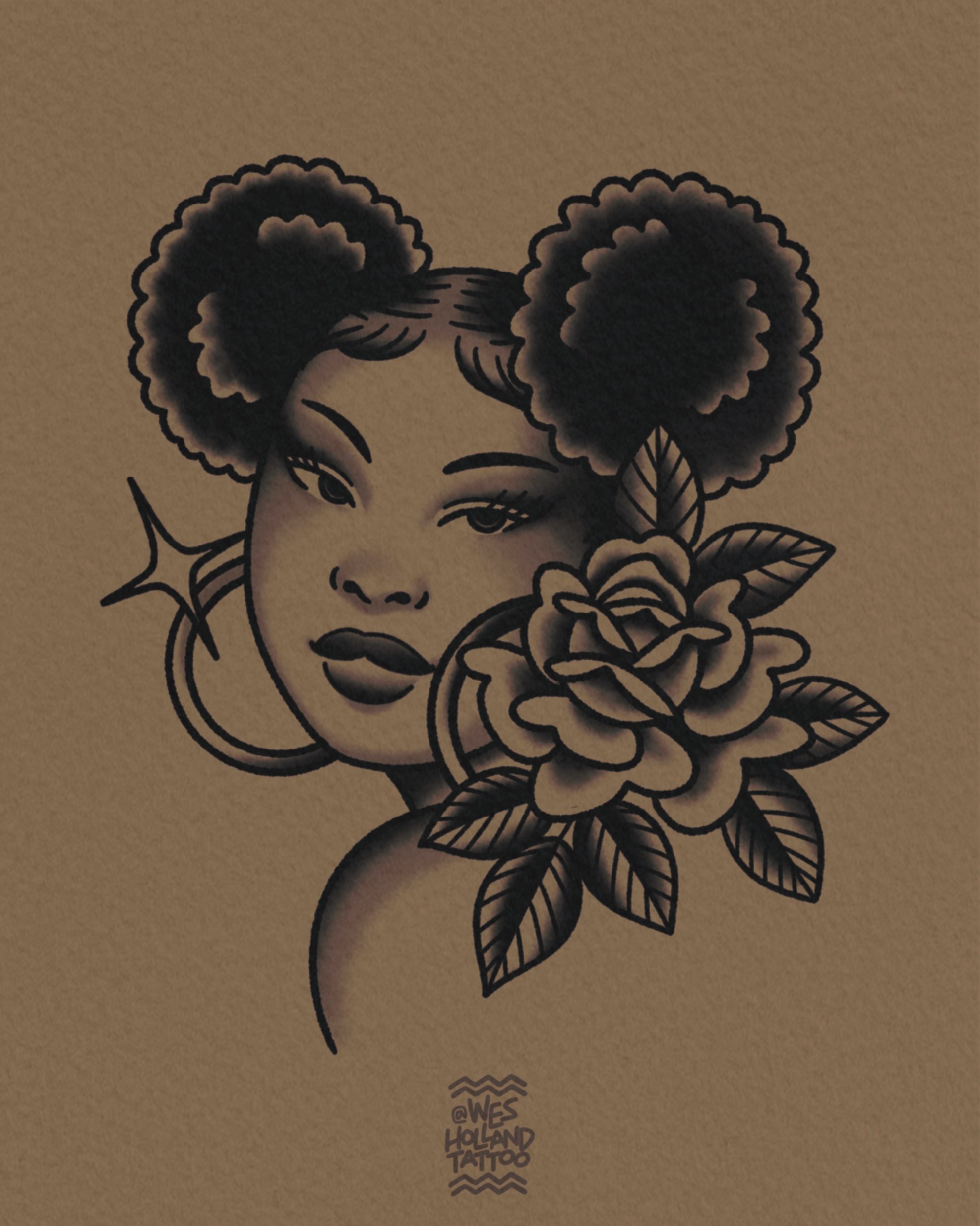 Afro-americana flash by Wes Holland — Lightwork Tattoo · Sandy Springs, Atlanta, Ga