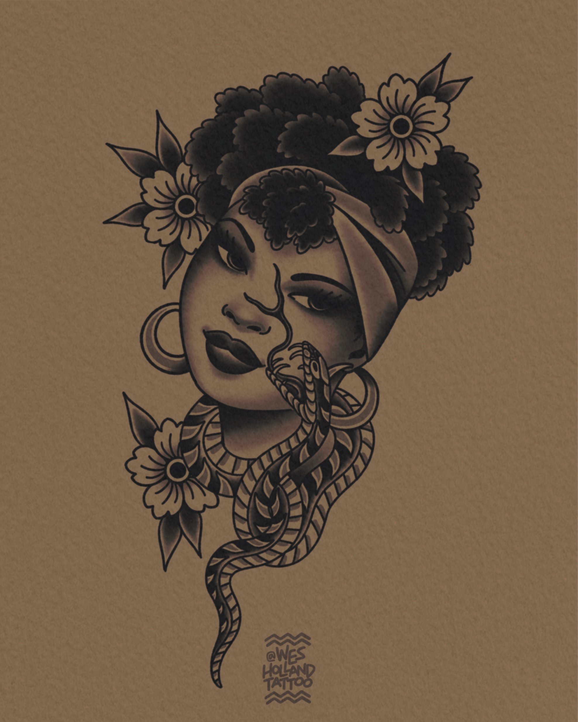 Afro-americana flash by Wes Holland — Lightwork Tattoo · Sandy Springs, Atlanta, Ga