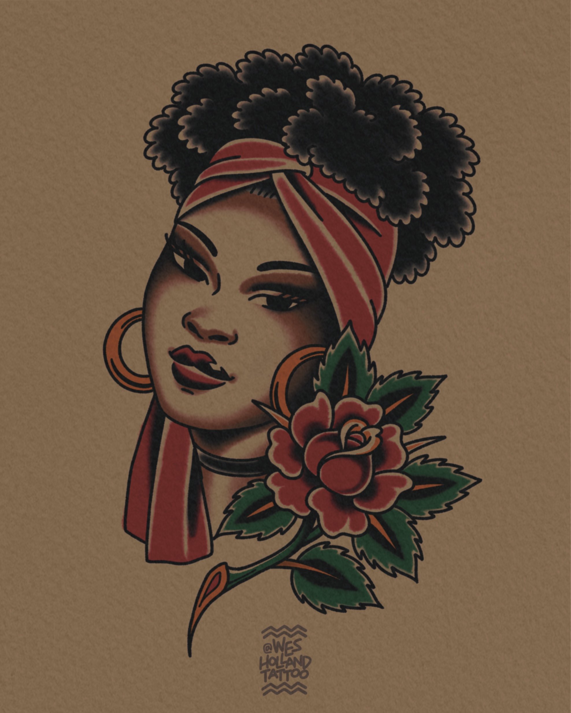 Afro-americana flash by Wes Holland — Lightwork Tattoo · Sandy Springs, Atlanta, Ga