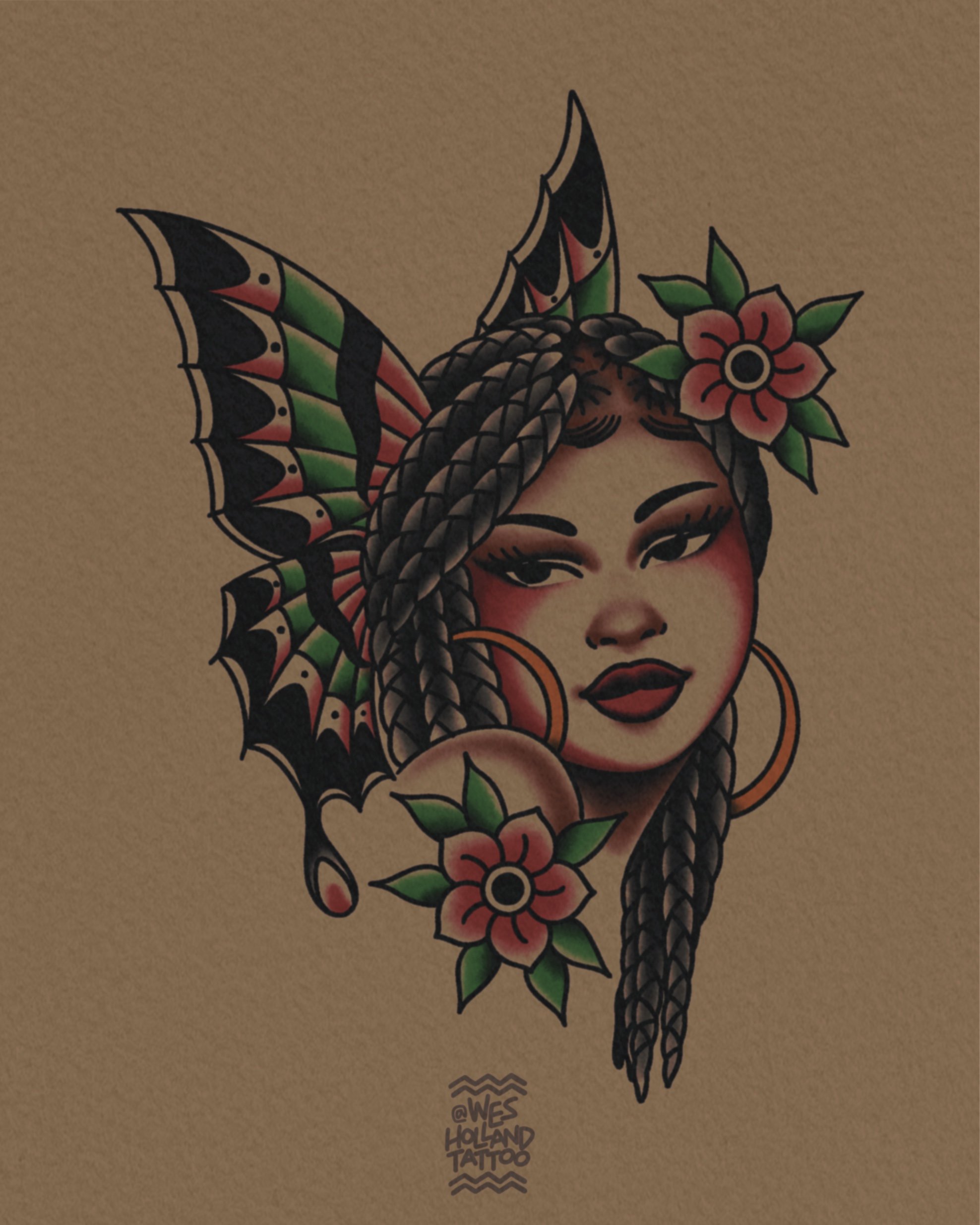 Afro-americana flash by Wes Holland — Lightwork Tattoo · Sandy Springs, Atlanta, Ga