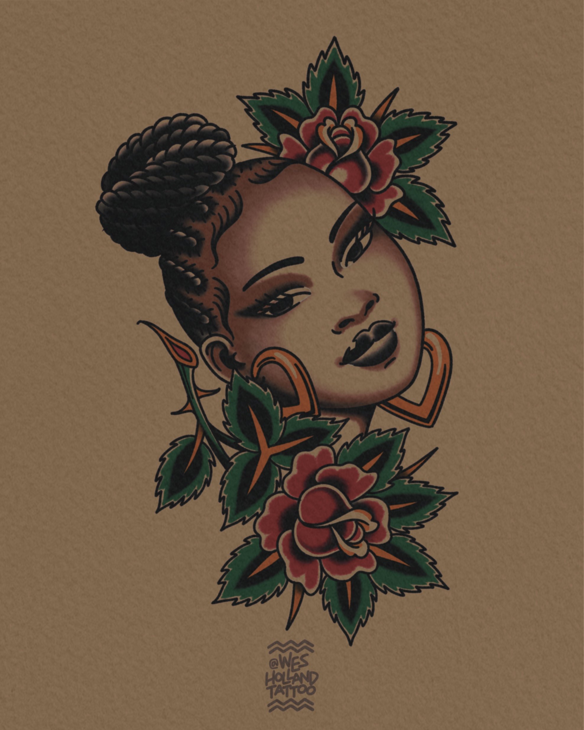 Afro-americana flash by Wes Holland — Lightwork Tattoo · Sandy Springs, Atlanta, Ga