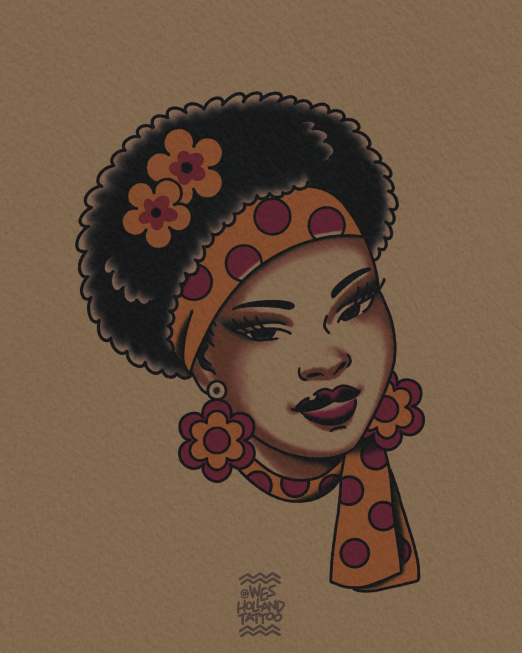 Afro-americana flash by Wes Holland — Lightwork Tattoo · Sandy Springs, Atlanta, Ga