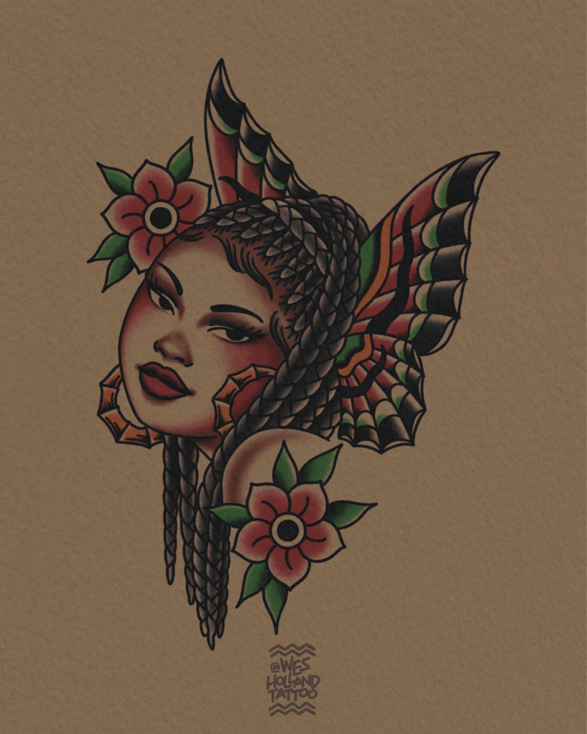 Afro-americana flash by Wes Holland — Lightwork Tattoo · Sandy Springs, Atlanta, Ga