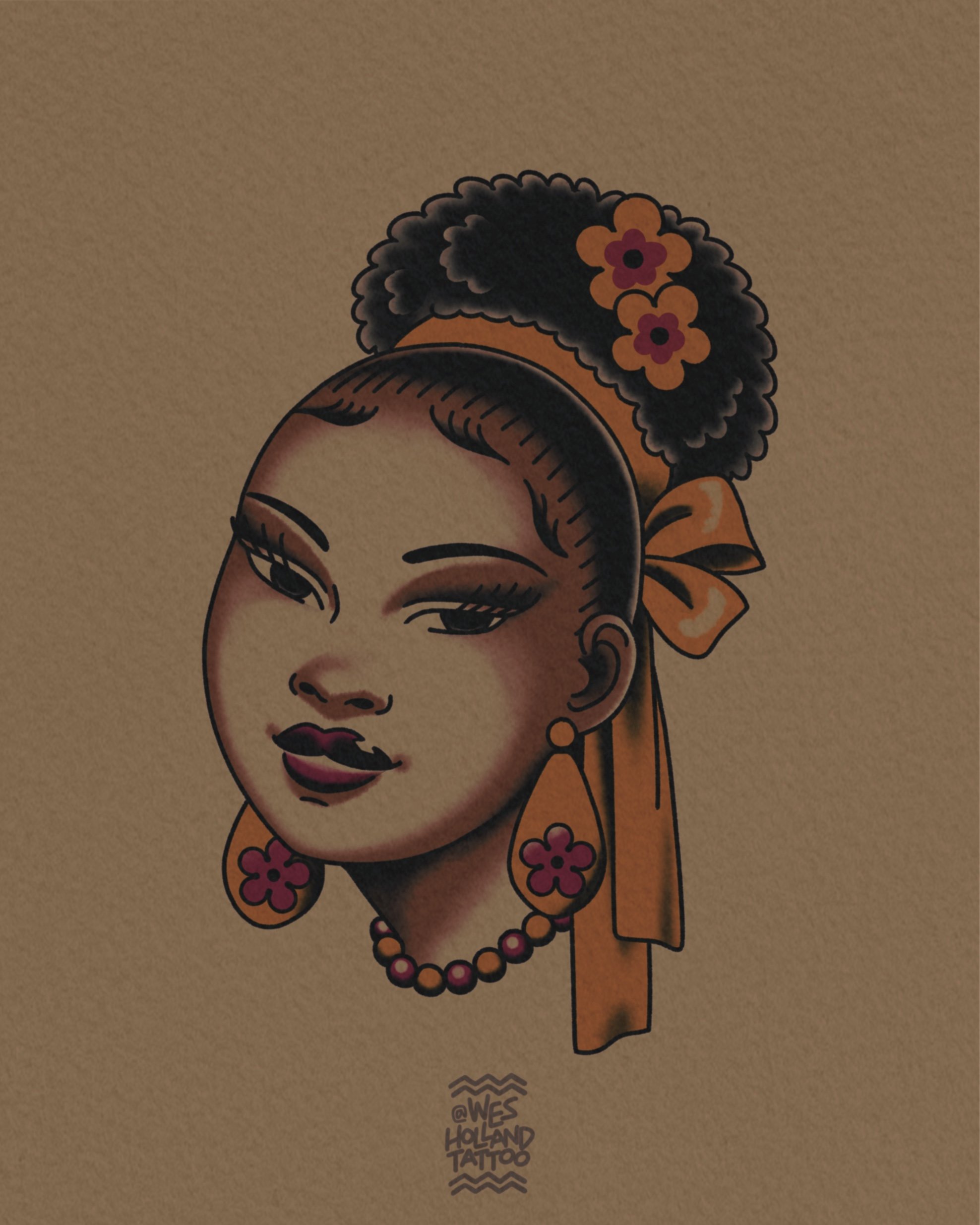 Afro-americana flash by Wes Holland — Lightwork Tattoo · Sandy Springs, Atlanta, Ga