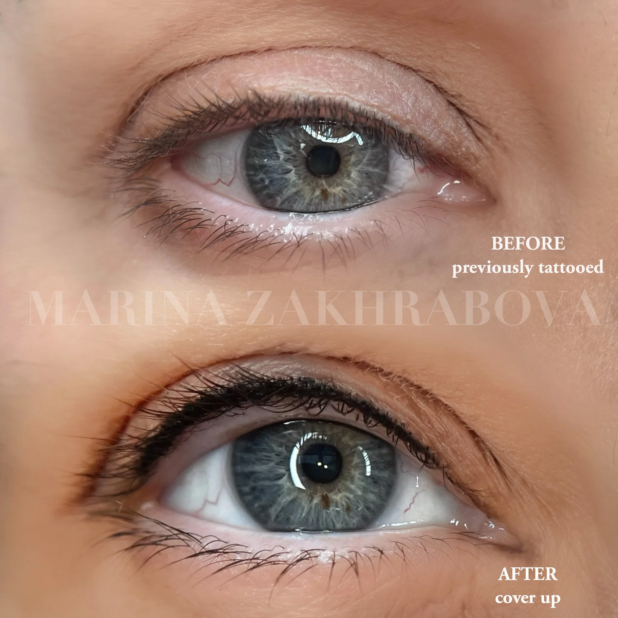 before and after lash liner cover-up