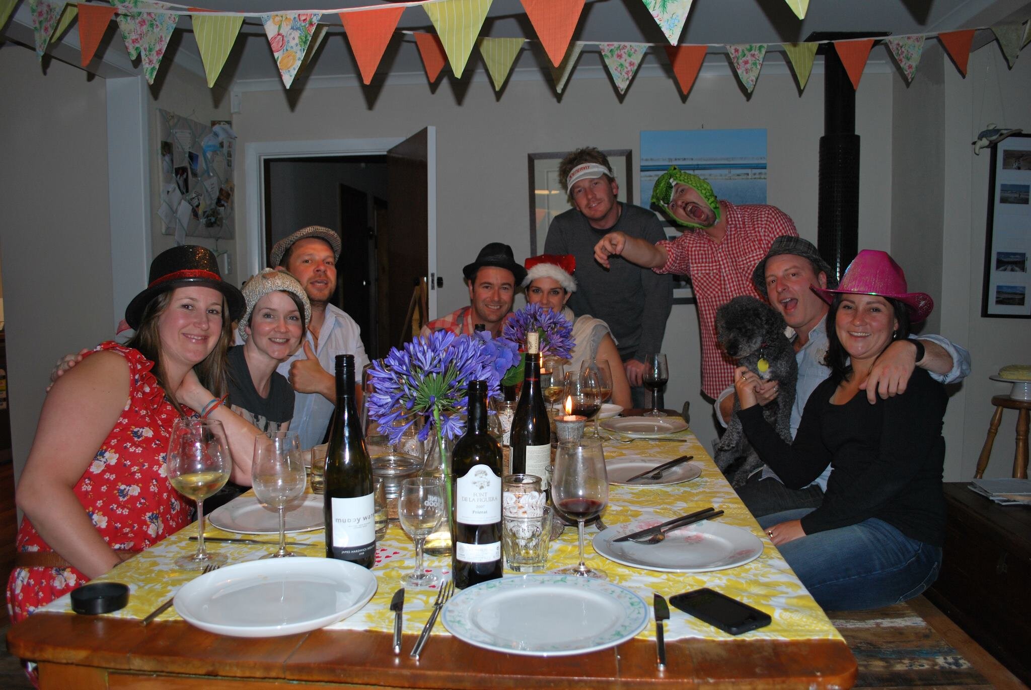 Celebrating my 30th with another dinner party - and crazy hats by the looks of it!