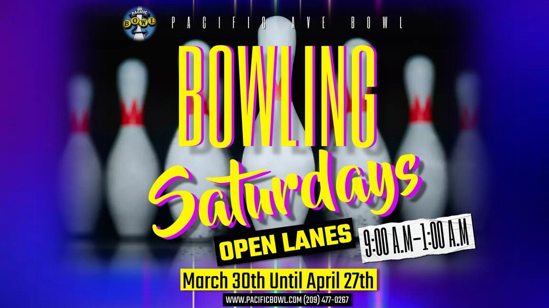 Starting this week on March 30th we will have open lane available from opening to closing, until April 27th!
Lanes are first come, first serve. 
We open at 9:00 a.m and close at 1:00 a.m on Saturdays.
So spend your weekend with us here at Pacific Bow