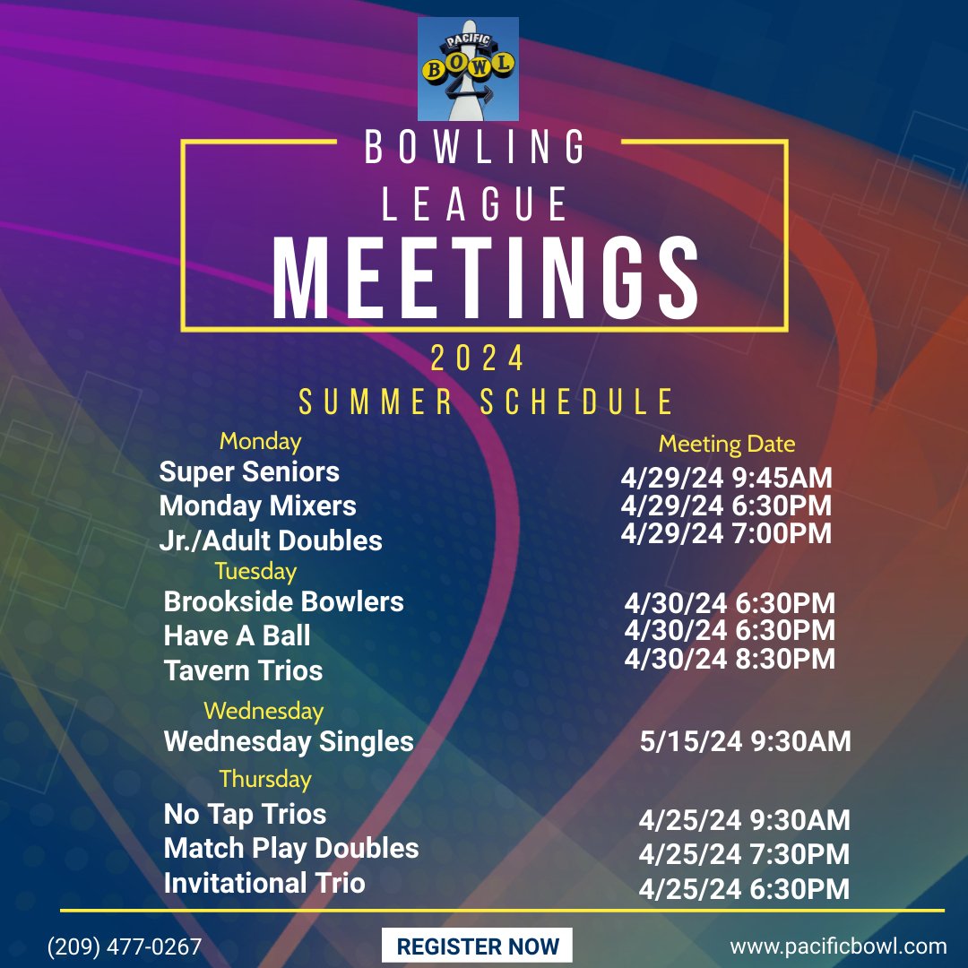 Had a little typo on the last post. These are the times and dates for the rest of the adult meetings for leagues upcoming.