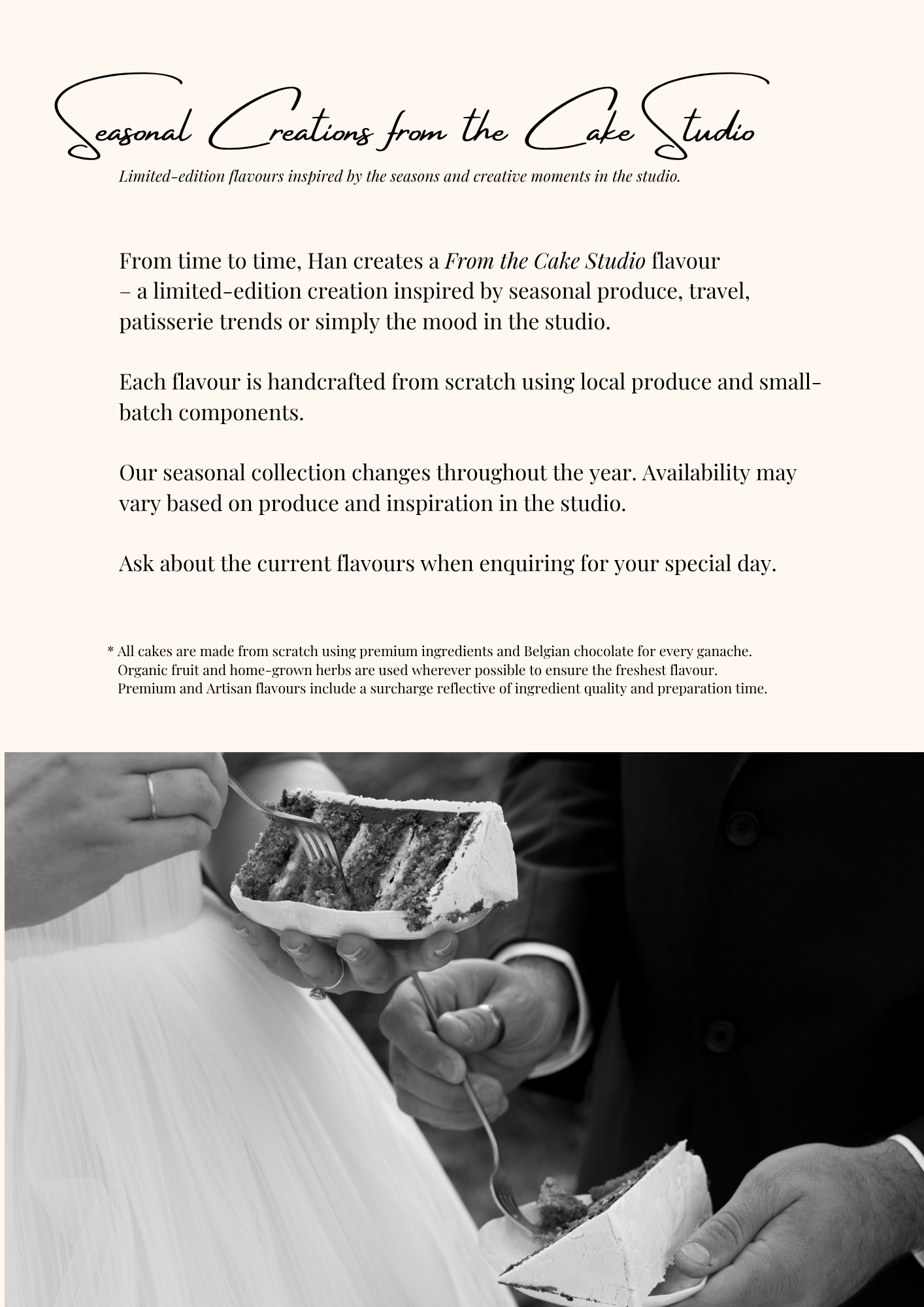 Lake Macquarie wedding cake design menu