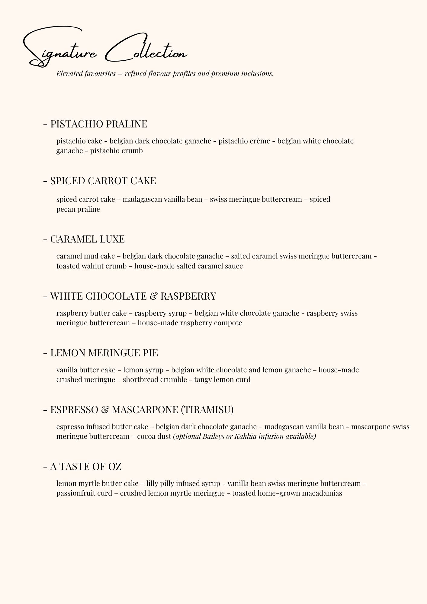 Luxury wedding cake menu NSW – buttercream cake options